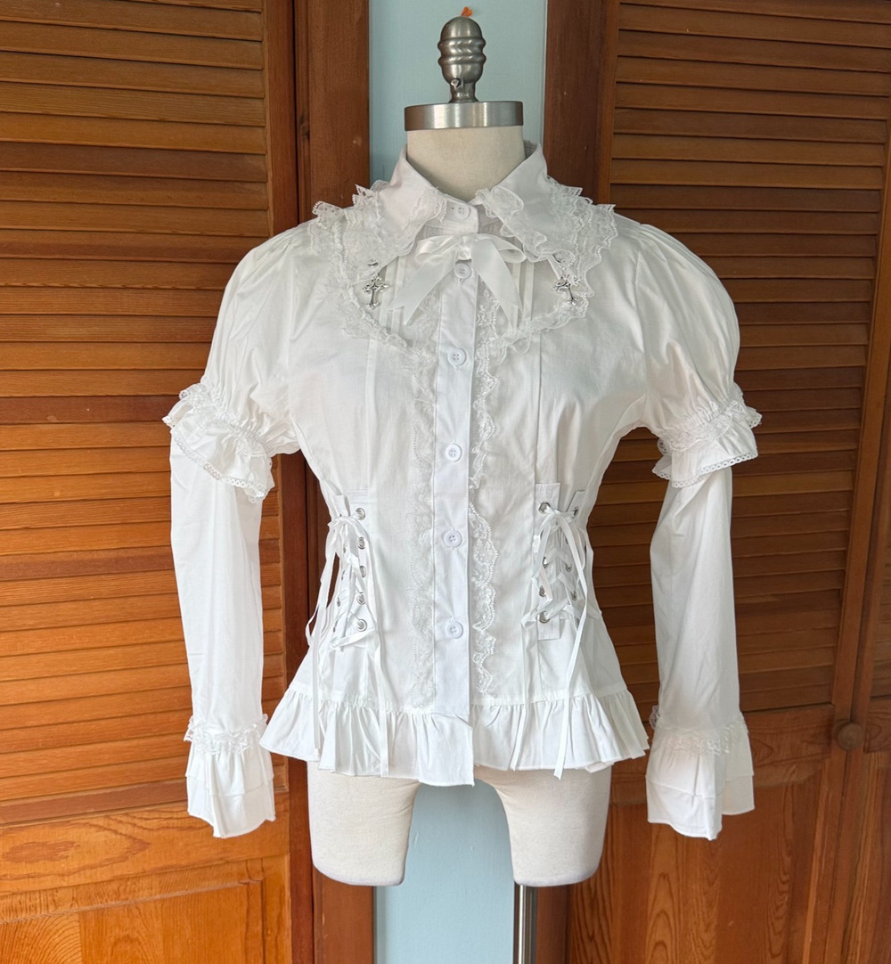 ACDC Rag Gothic Lolita EGL Aristocrat White Lace-Up Cross Transformer Shirt OS